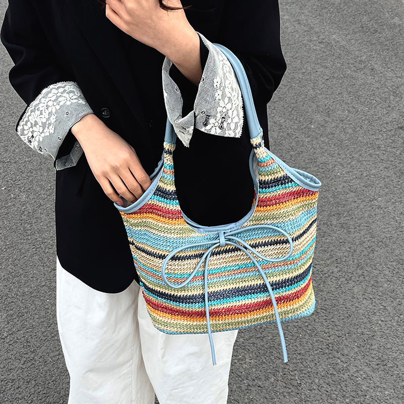 Bumi Lestari Ribbon Straw Tote
