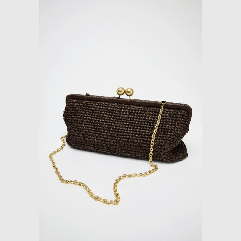 Meluraya Woven Chain Clutch Bag